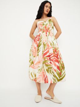 max - Women Tropical Print A-Line Midi Dress