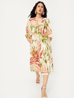 max - Women Tropical Print Knotted Midi Dress
