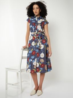 max - Women Printed Midi Dress with Belt