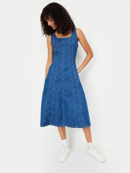 max - Women Panelled Midi Denim Midi Dress