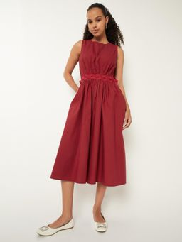 max - Women Solid A-Line Midi Dress