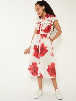 max - Women Floral Print Shirt Midi Dress