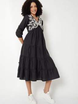 max - Women Embroidered Tiered Midi Dress