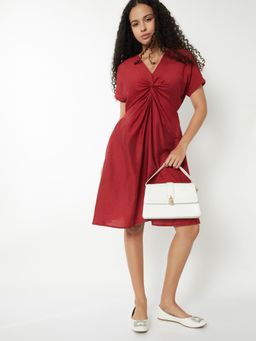 max - Women Solid Twist Knot A-Line Knee Dress