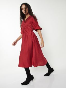 max - Women Solid Twisted A-Line Midi Dress