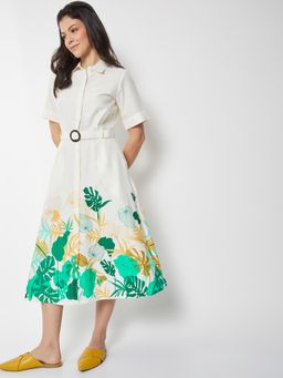 max - Women Printed Belted Shirt Midi Dress