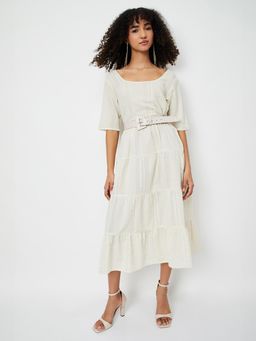 max - Women Seersucker Tiered Midi Dress