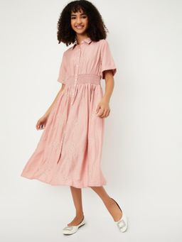 max - Women Solid Smocked Midi Dress