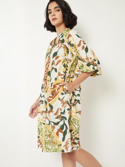 max - Women Printed A-Line Knee Dress with Belt