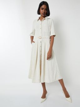 max - Women Striped Midi Belted Midi Dress