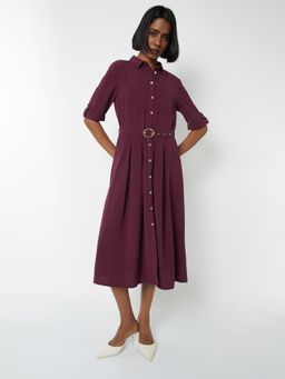 max - Women Striped Midi Belted Midi Dress