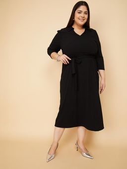 max - Women Solid Wrap Midi Dress with Belt