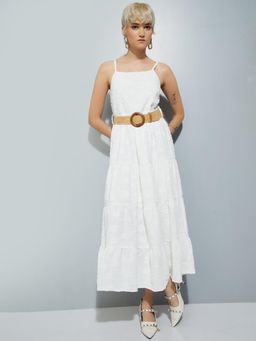 max - Women Textured Tiered Maxi Dress with Belt