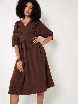 max - Women Textured A-Line Midi Dress
