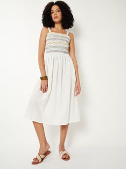 max - Women Smocked A-Line Midi Dress