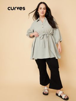 max - Women Solid Shirt Knee Dress