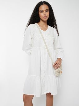 max - Women Embroidered Tiered Knee Dress