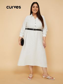 max - Women Striped Shirt Midi Dress with Belt
