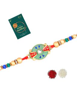 Estele - Gold Plated Oval Design Gehana Rakhi with Roli Chawal & Card