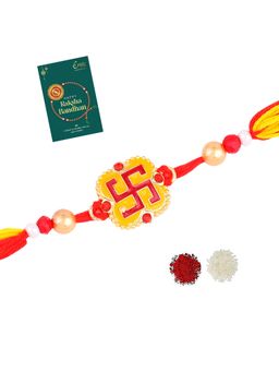 Estele - Gold Plated Swastik Gehana Rakhi with Roli Chawal & Card