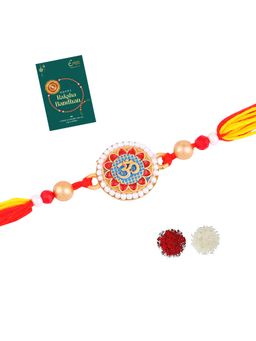 Estele - Gold Plated Divine 'Om' Gehana Rakhi with Roli Chawal & Card