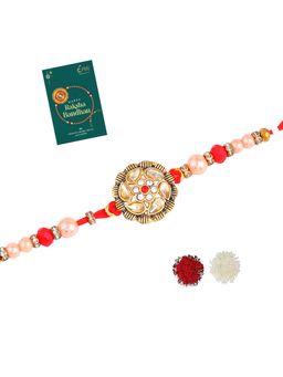Estele - Gold Plated Bloom-Shaped Gehana Rakhi with Roli Chawal & Card