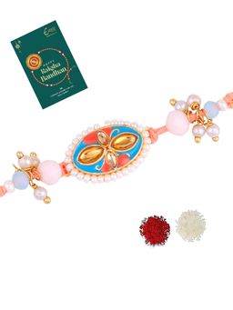 Estele - Gold Plated Oval Design Gehana Rakhi with Roli Chawal & Card