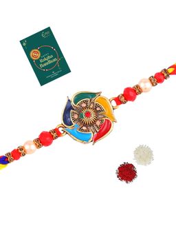 Estele - Gold Plated Blossom Style Gehana Rakhi with Roli Chawal & Card