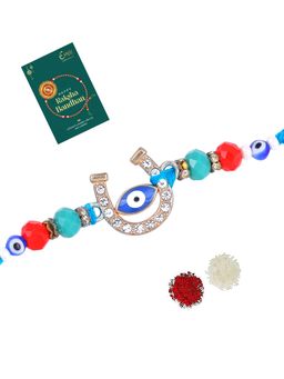 Estele - Gold Plated Evil-Eye Gehana Rakhi with Roli Chawal & Card