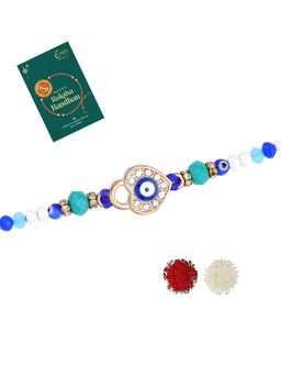 Estele - Gold Plated Heart Shaped Evil Eye Gehana Rakhi with Roli Chawal & Card