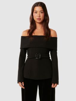 Forever New - Black Courtney Belted Bardot Top with Belt (Set of 2)