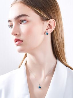 Yellow Chimes - Silver-Plated Crystal Studded Pendant with Earrings Set