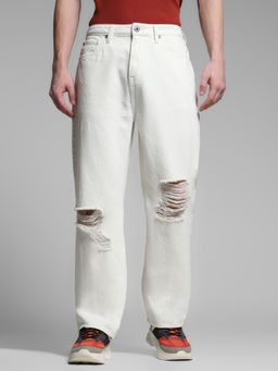 Jack & Jones - White High Rise Loose Fit Jeans