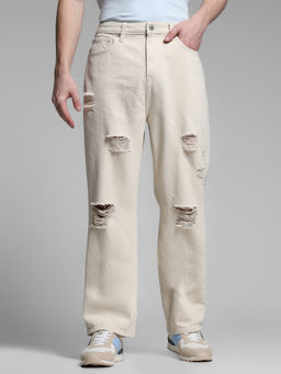 Jack & Jones - Beige High Rise Loose Fit Jeans