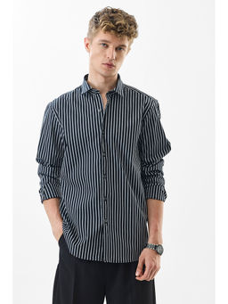 Snitch - Slim Fit Stretch Stripes Black Luxe Shirt