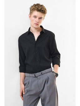 Snitch - Slim Fit Stripes Black Luxe Shirt