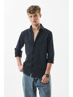 Snitch - Slim Fit Stripes Black Luxe Shirt
