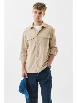 Snitch - Relaxed Fit Corduroy Beige Overshirt