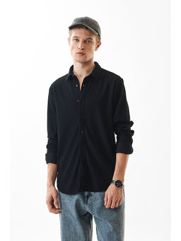 Snitch - Slim Fit Stretch Corduroy Black Shirt
