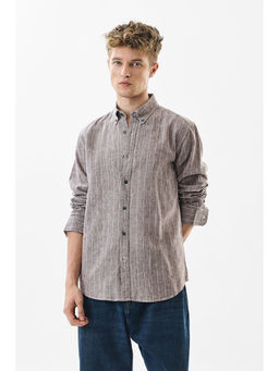 Snitch - Regular Fit Linen Blend Stripes Brown Shirt