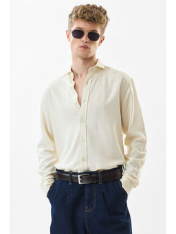 Snitch - Slim Fit Plain Cream Shirt