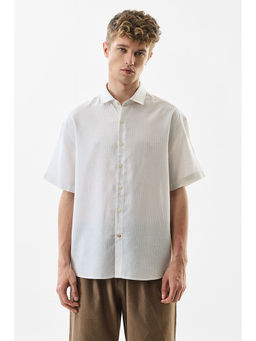 Snitch - Oversized Fit Linen Blend Stripes Off White Shirt