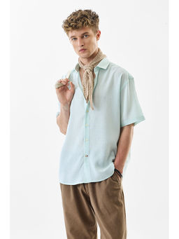 Snitch - Oversized Fit Linen Blend Stripes Light Green Shirt