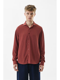 Snitch - Regular Fit Self-Design Rust Shirt