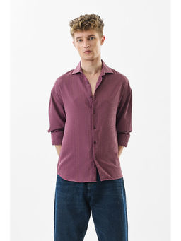 Snitch - Regular Fit Self-Design Mauve Shirt