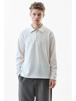 Snitch - Regular Fit Textured White Polo T-Shirt