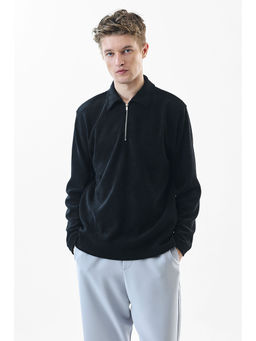 Snitch - Regular Fit Textured Black Polo T-Shirt