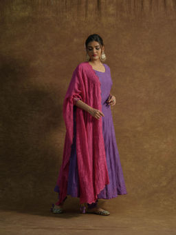 Farha Syed - Purple Embroidered Anarkali With Churidar & Dupatta (Set of 3)