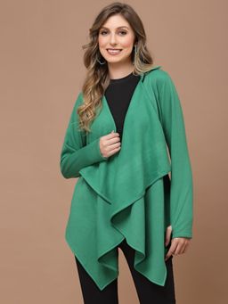 KASSUALLY - Green Solid Long Sleeves High Low Shrug