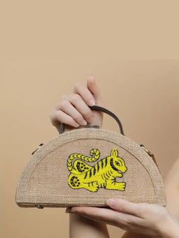 Gonecase - Bengal Tiger Half Round Embroidered Jute Bag